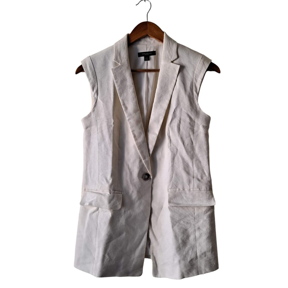 Ann Taylor Women's Beige Cap Sleeve Tunic Top / Vest with Pockets - Size 2